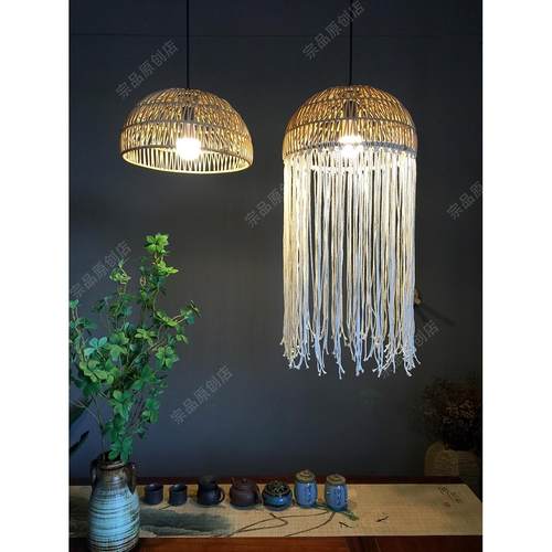 户外防水防晒挂树灯田园复古仿真藤编流苏吊灯庭院室外景区装饰灯