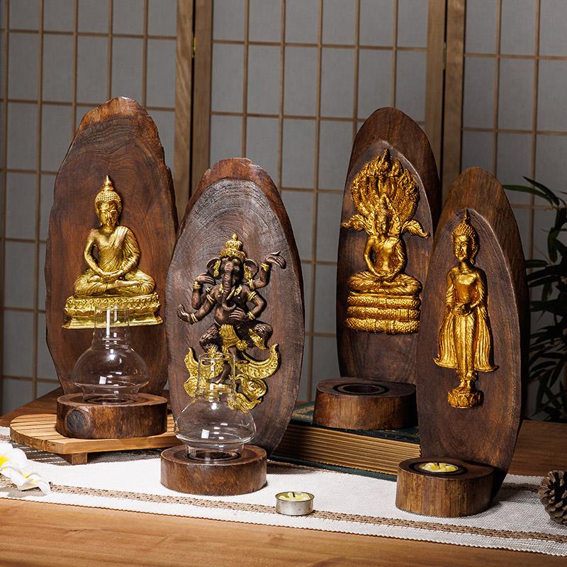 泰国实木仿古烛台香薰蜡烛家用客厅壁挂蜡台装饰复古道具桌面摆件