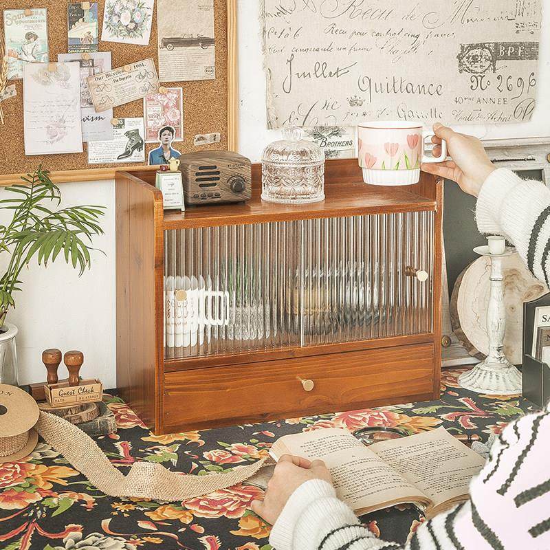 化妆品护肤品收纳盒高级感实木收纳储物柜桌面首饰防尘茶具收纳架,收纳整理,桌面收纳盒,淘宝优惠券,粉丝福利购,淘宝优惠卷