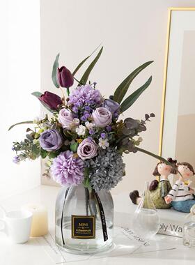 采购产品紫色人造花，郁金香，茶玫瑰，优雅的客厅餐桌，电视床头