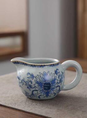 蓝色和白色的公平杯单陶瓷黄色如茶海茶分隔功夫茶具配件家居覆古