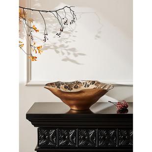 新中式轻奢设计金色玻璃果盘摆件餐桌家具展厅装饰前台接待糖果盘