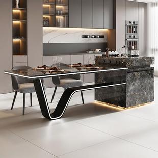 龙擡头岛台餐桌一体高端定制岩板导台带茶台烧水家用V脚别墅定制