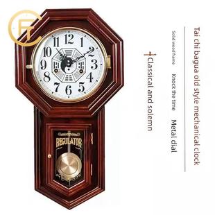 积匠八卦机械钟客厅家用纯铜机芯老式摆钟中式报时实木覆古挂钟表