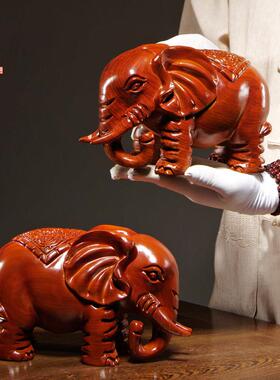 花梨木雕刻大象摆件实木质一对象红木家居公司开业装饰送礼工艺品