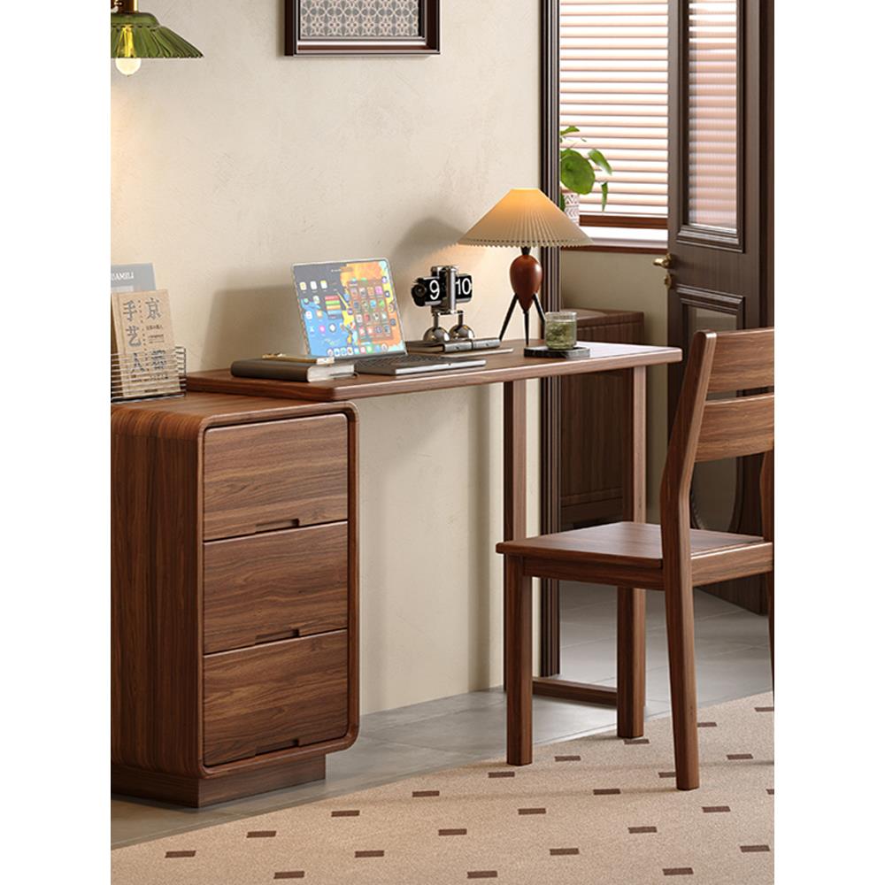 黑胡桃木书桌，书房，电脑桌，卧室，床头柜，梳妆台，集成可伸缩