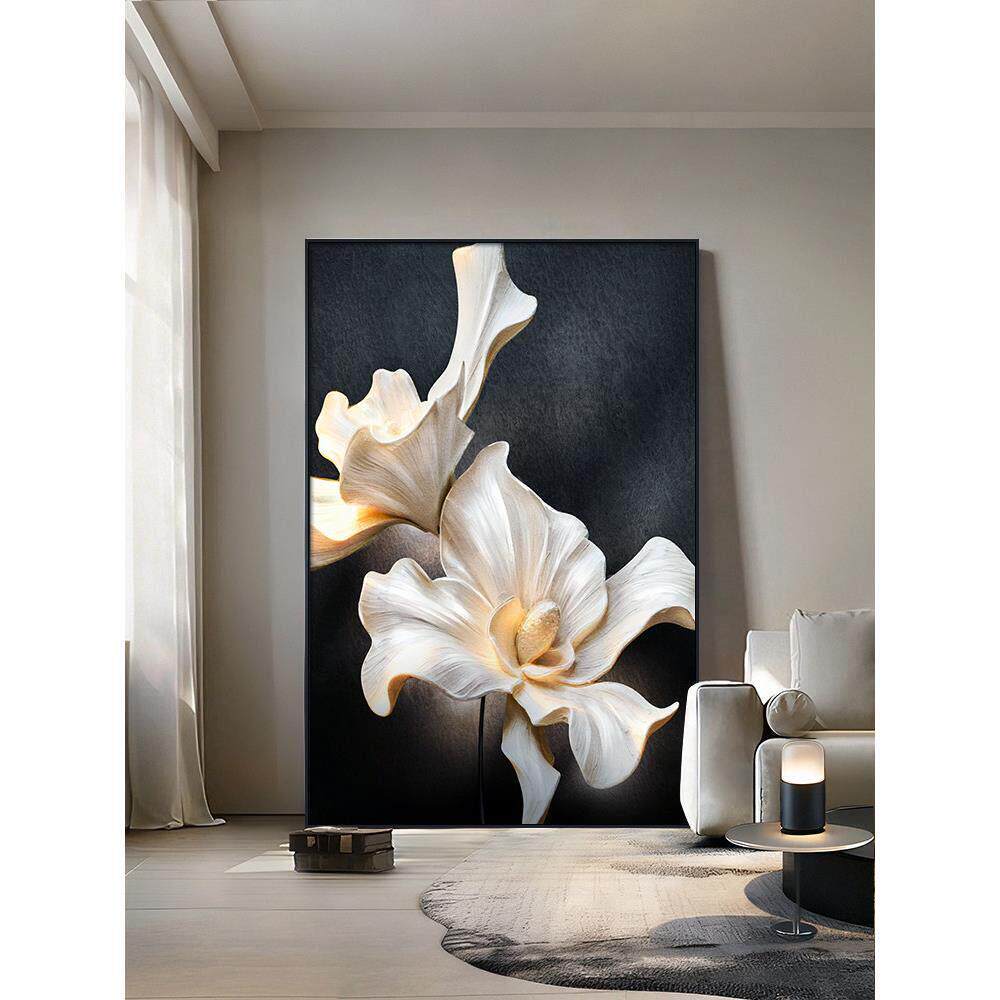 现代简约沙发背景墙装饰画植物花卉玄关入户正对门挂画客厅落地画