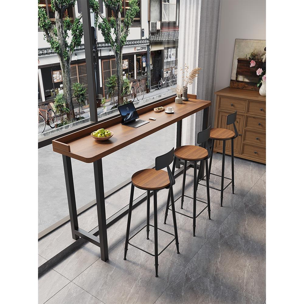 阳台吧台桌家用简约实木长条桌靠窗窄桌高低脚长桌子高脚桌椅靠墙