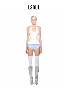 【欧阳娜娜同款】LSOUL 白色挂脖上衣针织露背交叉绑带女装
