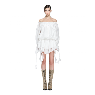 【张馨予同款】LSOUL温柔风长袖套装裙一字肩设计复古修身连衣裙