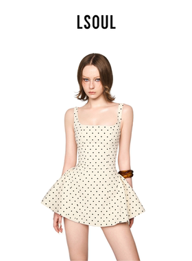 【Jennie同款】LSOUL法式波点吊带连衣裙高级复古短款A字裙女白色