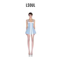 LSOUL夏季高级吊带收腰连衣裙修身性感短裙女
