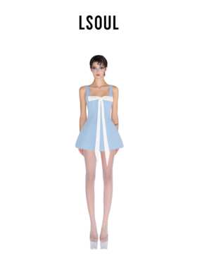 LSOUL夏季高级度假风吊带收腰连衣裙修身性感短裙女