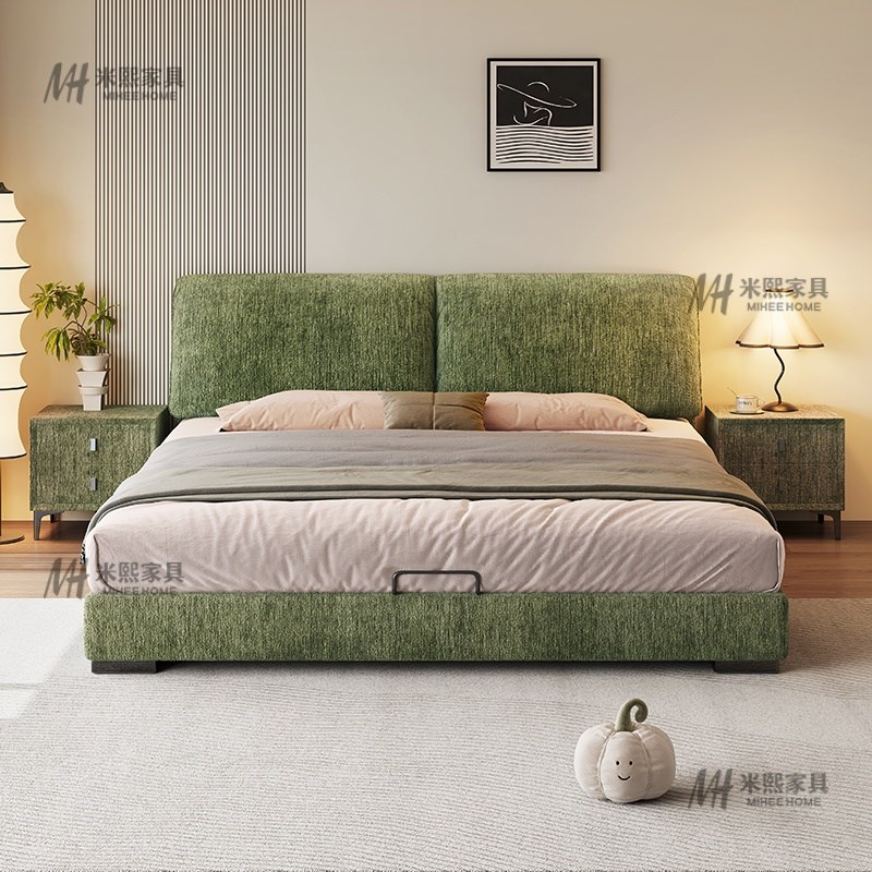 2025新款雪尼尔意式极简布艺床现代简约主卧N1.8米双人床轻奢婚床