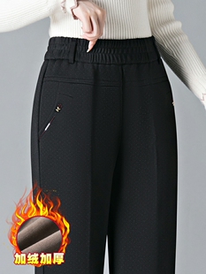 中老年妈妈加绒裤子秋冬加厚保暖直筒裤宽松休闲九分老年人棉裤女
