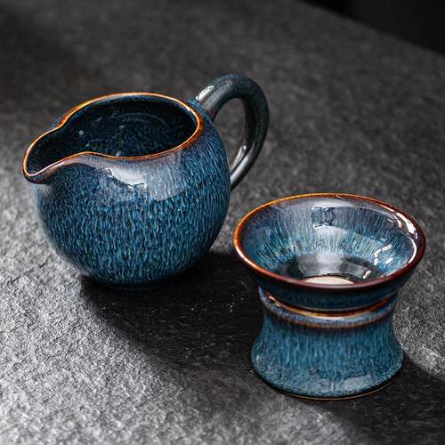 建盏公道杯茶漏套装陶瓷滤茶滤网茶叶过滤器泡茶漏斗茶具配件一体