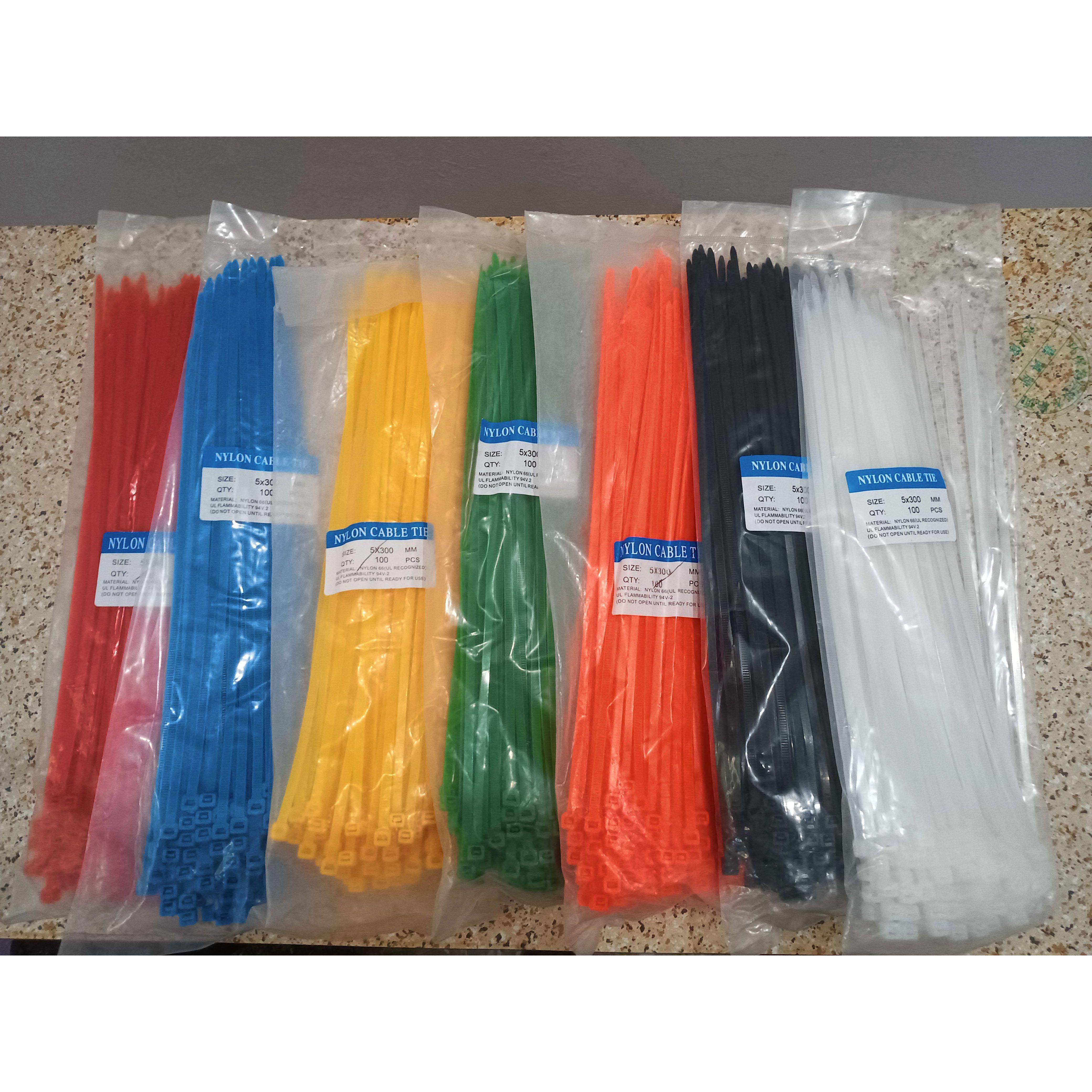 5*300mm尼龙扎带彩色扎带捆扎索带红绿蓝黄黑白灰橙色塑料