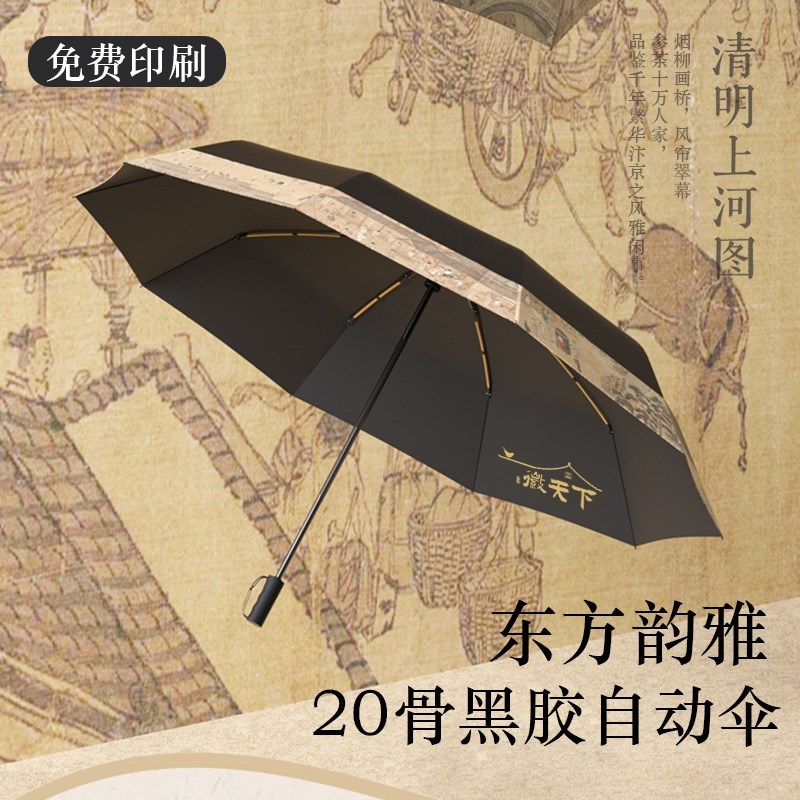 20骨国风长柄雨伞定制logo可印字广告伞订制太阳礼品男直杆伞