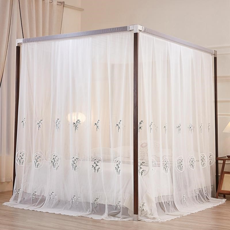 A类高档定制实木支架四柱穿杆宫廷蚊帐子婚庆民宿别墅床幔中式1.8