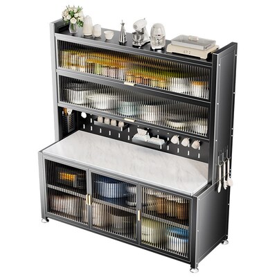 岩板餐边柜厨房置物架落地多层多功能磁吸柜门可调层高岩板操作台