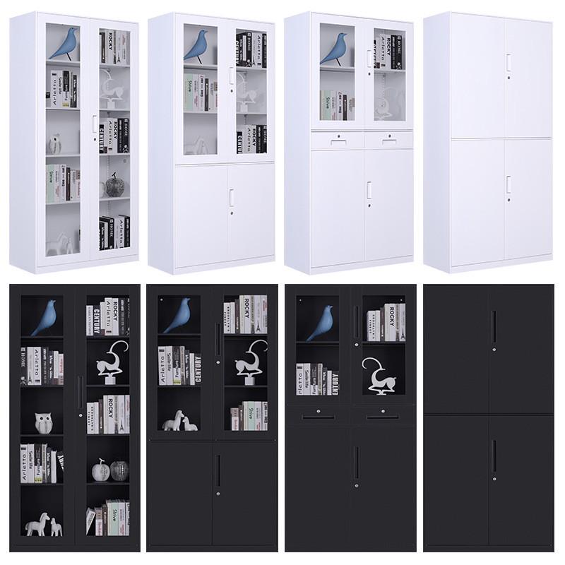 精品纯黑白色铁皮文件柜资料带锁矮柜玻璃员工办公室储物更衣柜子