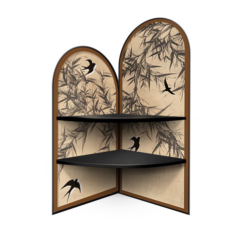 中古风转角柜墙角装饰柜画落地摆件夹缝墨竹图矮柜书柜床头收纳柜