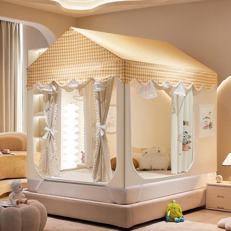 A类房型三开门防尘顶蚊帐一体u型家用卧室防摔全底防蚊加密遮光帘