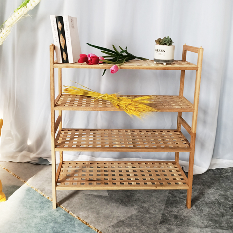 实木网格收纳鞋架多层可叠加置物架简易花架木质家用客厅储物架