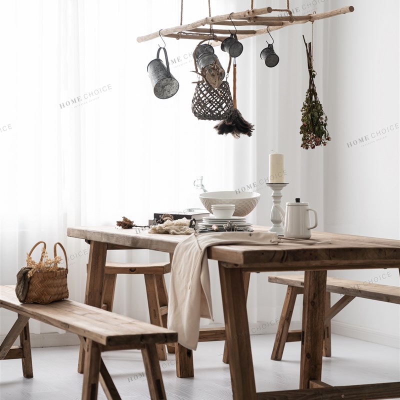 润家家居美式全实木花艺培训长桌木制办公会议桌原木风化老木桌子