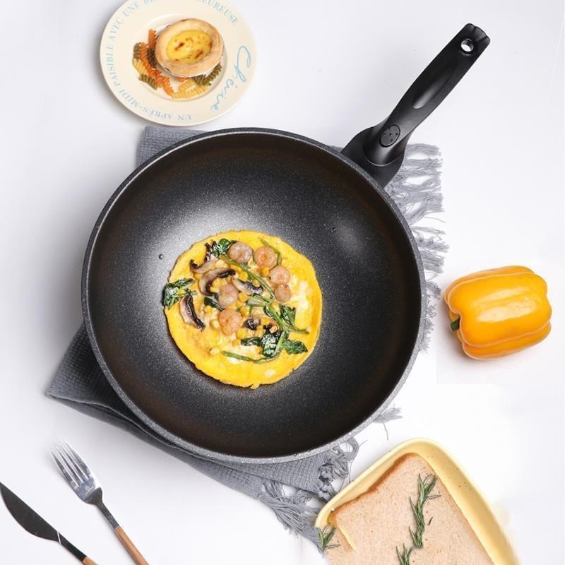 麦饭麦石不粘锅家用165炒锅平底两J炒锅加深加大用炒勺菜不沾