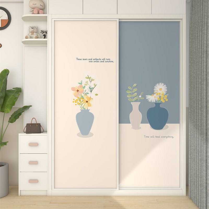 玻璃门推拉门衣柜门橱门贴装饰画加厚翻新自粘防水贴纸卧室客厅玄