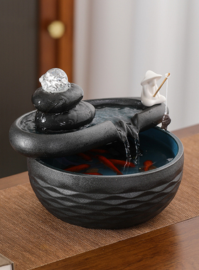 白菜摆件生财流水摆件循环水茶台小型鱼缸桌面客厅办公室装饰礼品