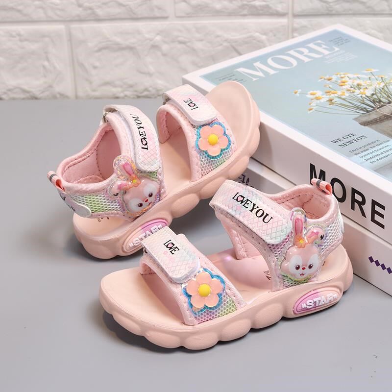 儿童凉鞋女公主鞋中小童女宝宝小学生闪灯沙滩魔术贴防滑夏季鞋子