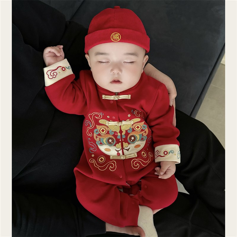 小月龄秋冬外出服婴儿秋装新中式盘扣连体衣婴幼儿周岁宴生日服秋