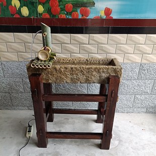 石槽木架子鱼缸老石槽木架石缸流水洗手池洗手盆室内家用装饰摆件