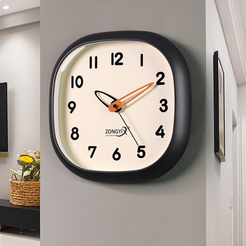 客厅挂钟2024新款方形时钟简约现代卧室超静音白墙免打孔挂墙钟表