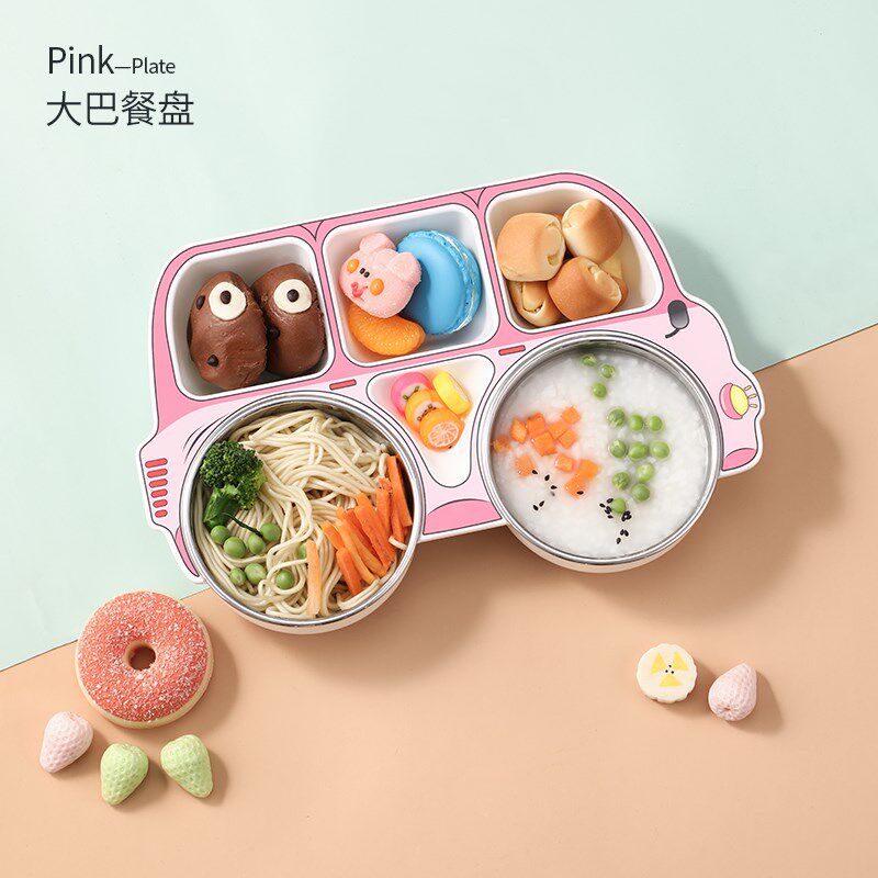 儿童餐盘不锈钢宝宝吃饭碗筷卡通防摔家用勺吸盘分格宝宝餐具套装
