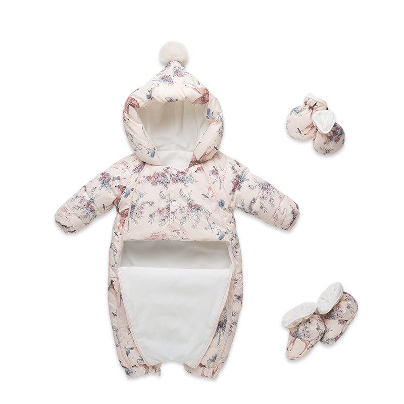 婴儿羽绒服女宝宝羽绒连体衣抱衣冬季婴幼儿保暖外出服爬爬服冬装