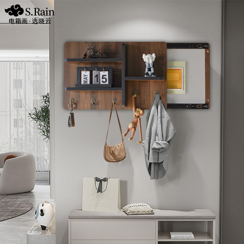 现代简约多功能实木电表箱装饰画置物架挂画遮挡盒玄关配电箱电闸