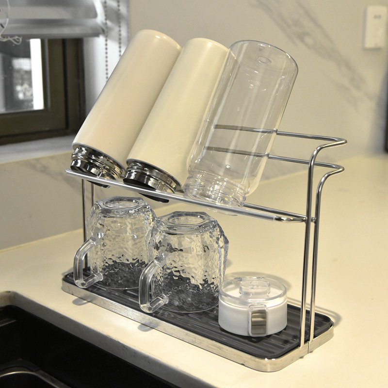 双层不锈钢杯子沥水架桌面倒挂保温杯架厨房茶杯水瓶收纳架置物架,家庭/个人清洁工具,杯架,淘宝优惠券,粉丝福利购,淘宝优惠卷