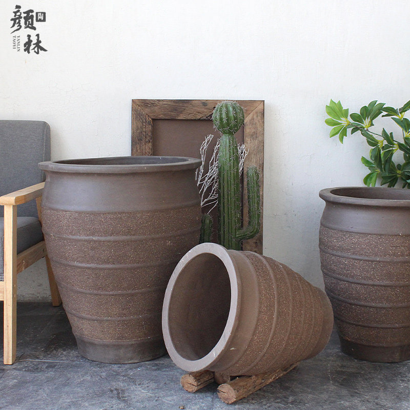 加高大盆陶土盆深款花盆大花盆紫砂盆粗陶盆景观花盆螺纹盆绿植盆,家居饰品,花盆,淘宝优惠券,粉丝福利购,淘宝优惠卷