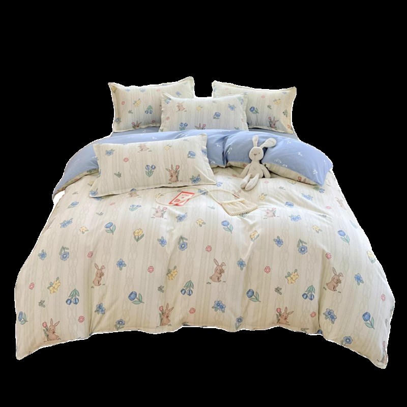 全棉四件式100加厚床单被套宿舍学生三件套4被罩双人床上用品