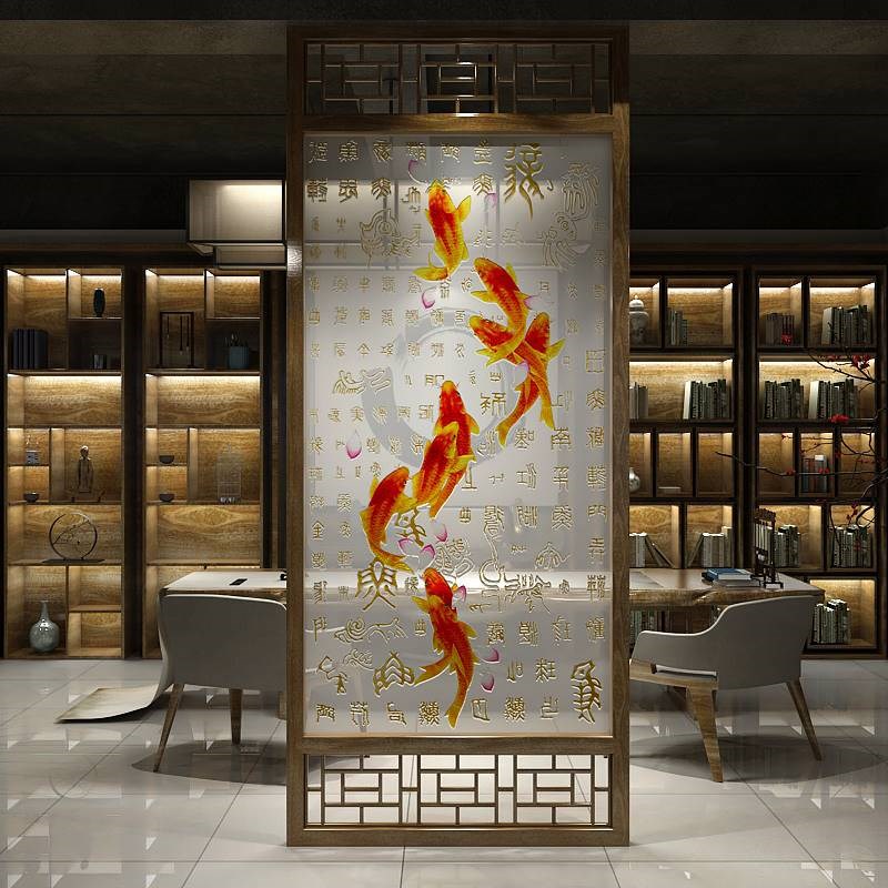 木栖新中式实木入户玄关客厅隔断屏风遮挡装饰家用双面刺绣座屏