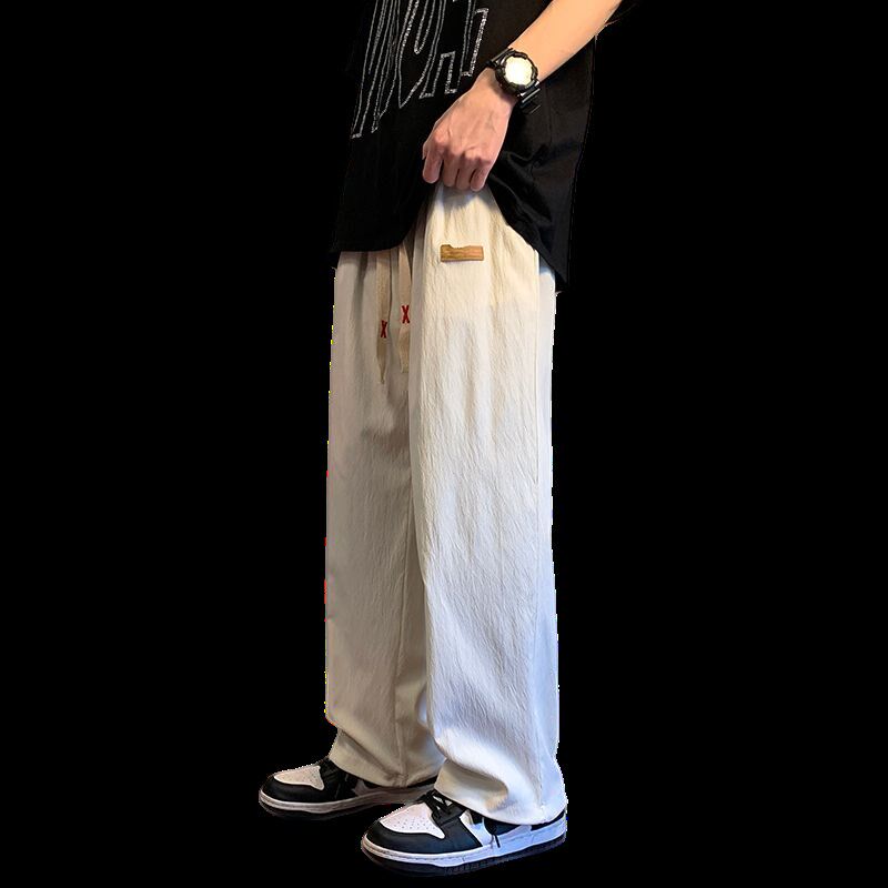 日系薄款亚麻裤男士秋季新款垂坠感高级感青少年运动直筒阔腿长裤