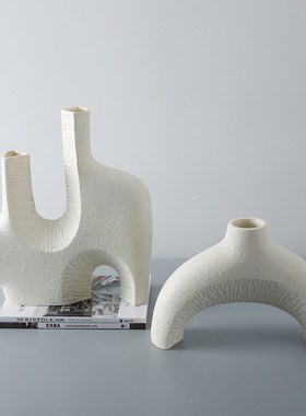 粗陶瓷几何花瓶摆件现代简约家居客厅样板房酒店桌面送礼装饰品