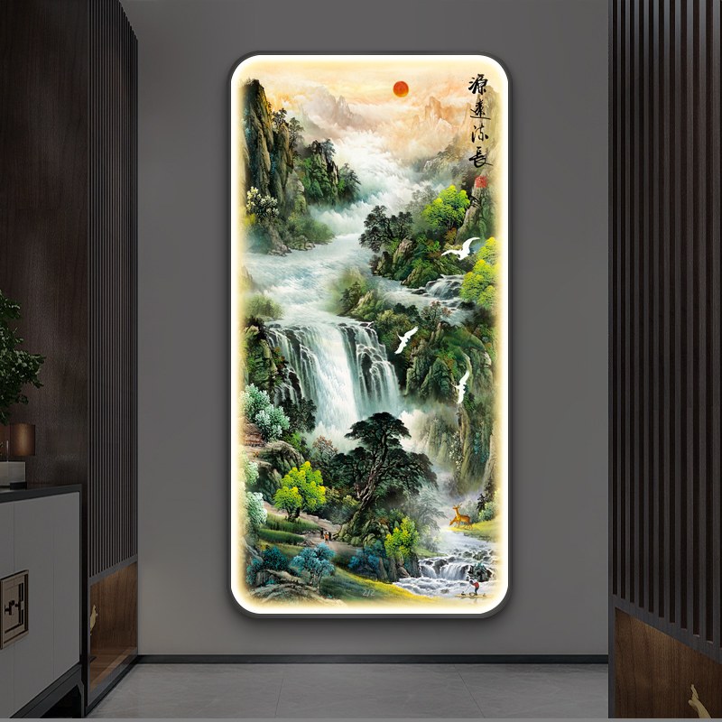 速发进门玄关装饰画led灯画竖版D中式入户过道挂画寓意好壁画源远
