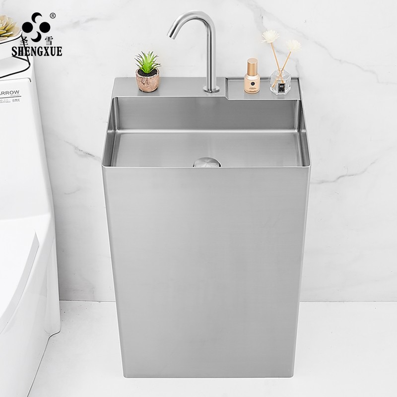 304不锈钢立柱盆立柱式洗脸盆洗手池家用一体P洗手台落地式洗手盆