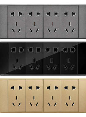 墙壁孔灰色黑色开关插座多孔型12面板厨房孔九孔家用20插座118