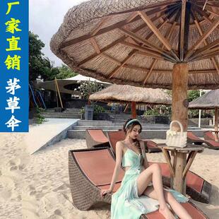 户外海边彷真茅草伞沙滩遮阳伞景观休闲大型稻草亭度假风景区蘑菇