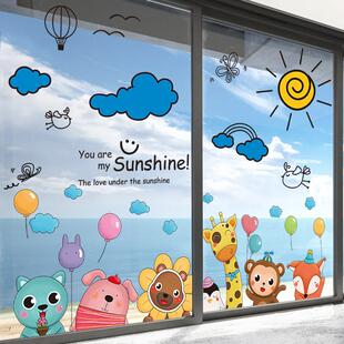 贴画 画玻璃门贴纸卡通装饰窗花幼儿园环创游泳馆六一儿童节教室